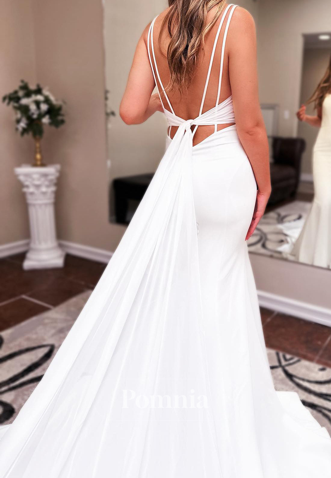 Spaghetti Straps Sweetheart Backless Sweep Train Wedding Dress