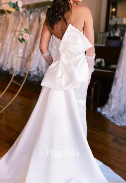 Simple Strapless Sleeveless Back Bowknot Wedding Dress