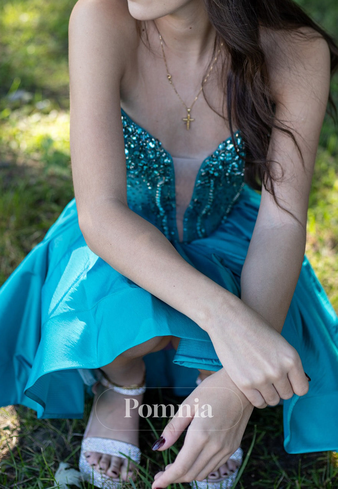 Pool Sleeveless Strapless Beads Short Homecoming Dress