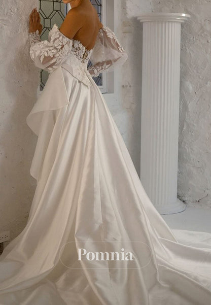 Elegant Long Sleeves Off-Shoulder Appliques Wedding Dress