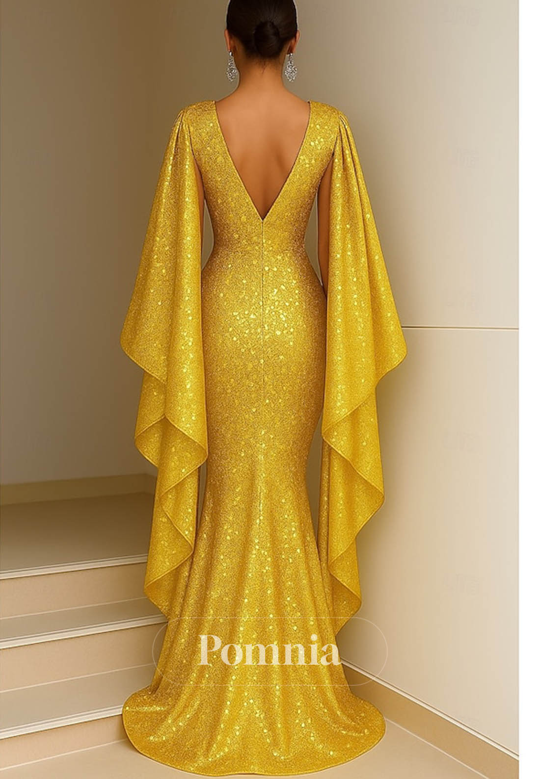 Sleeveless V Neck Formal Wedding Capes Sequined with Glitter