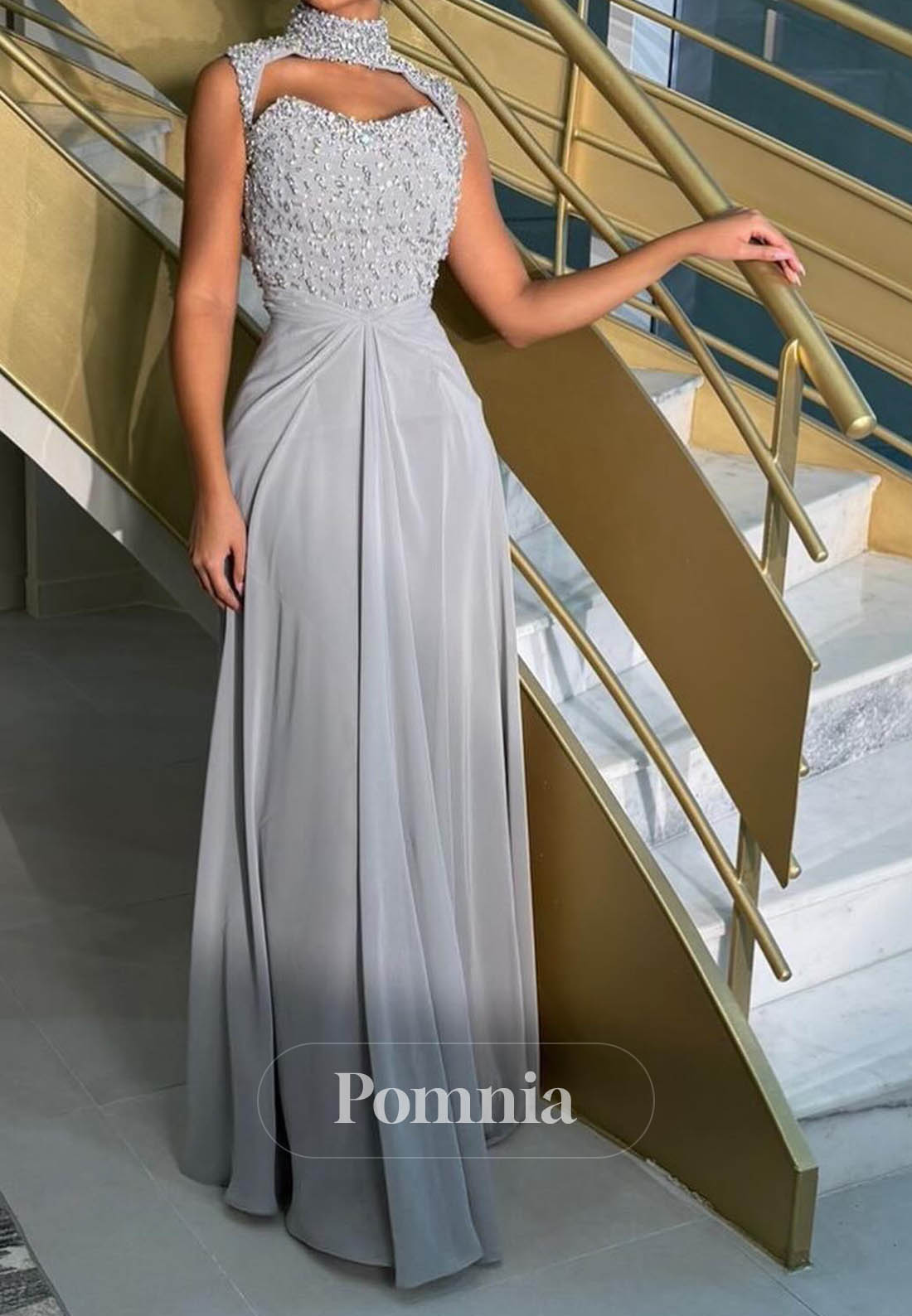 Mist Sleeveless Strapless Sequins A-Line Evening Dress