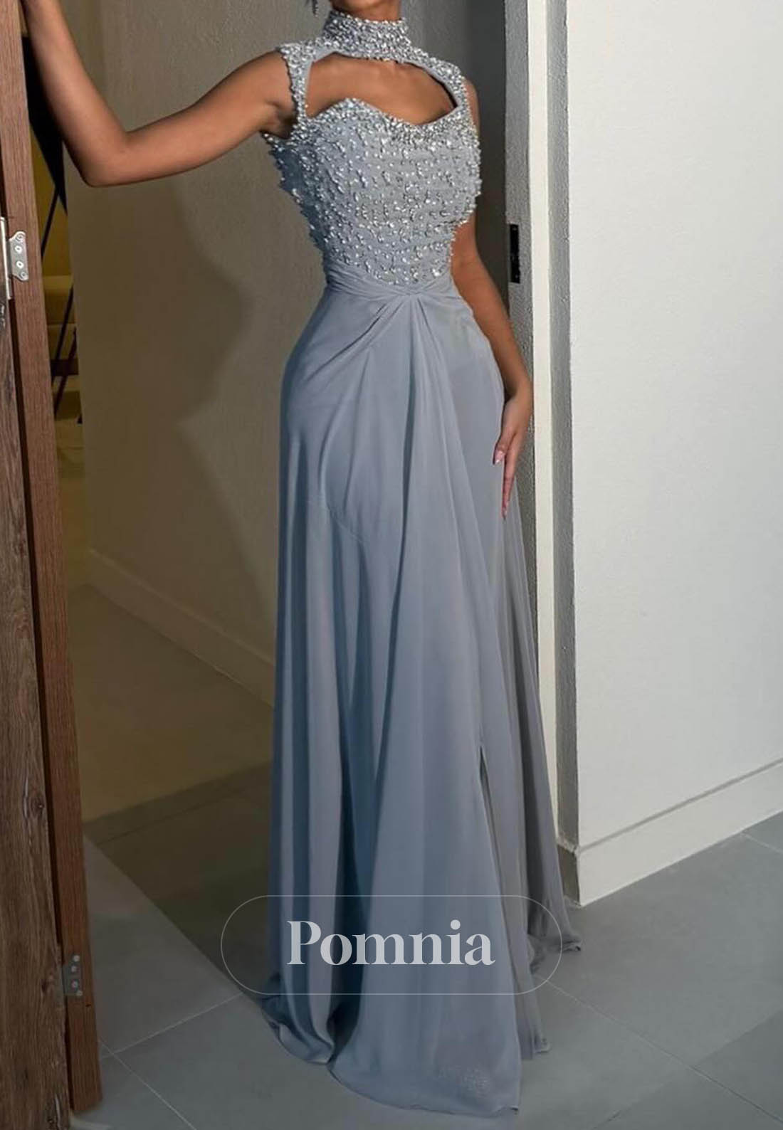 Mist Sleeveless Strapless Sequins A-Line Evening Dress