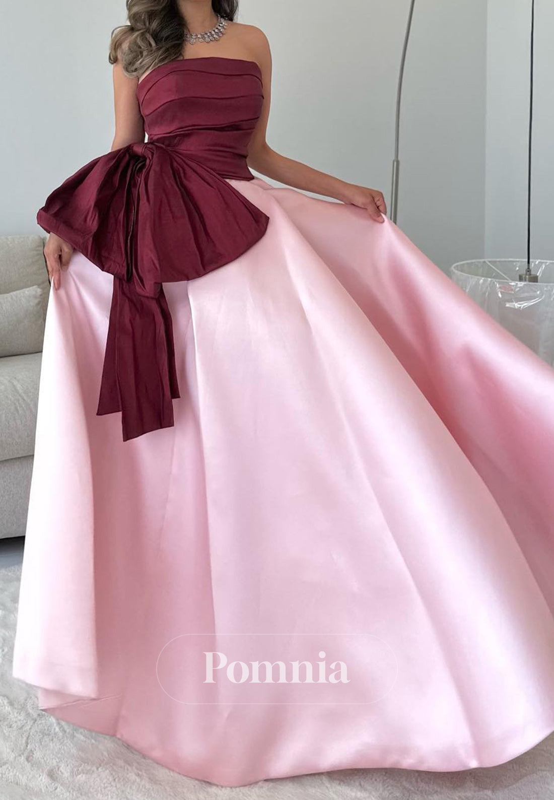 Charming A-Line Strapless Sleeveless Bowknot Evening Dress