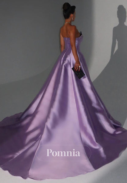 Lilac A-Line Strapless Sleeveless Sequins Evening Dress