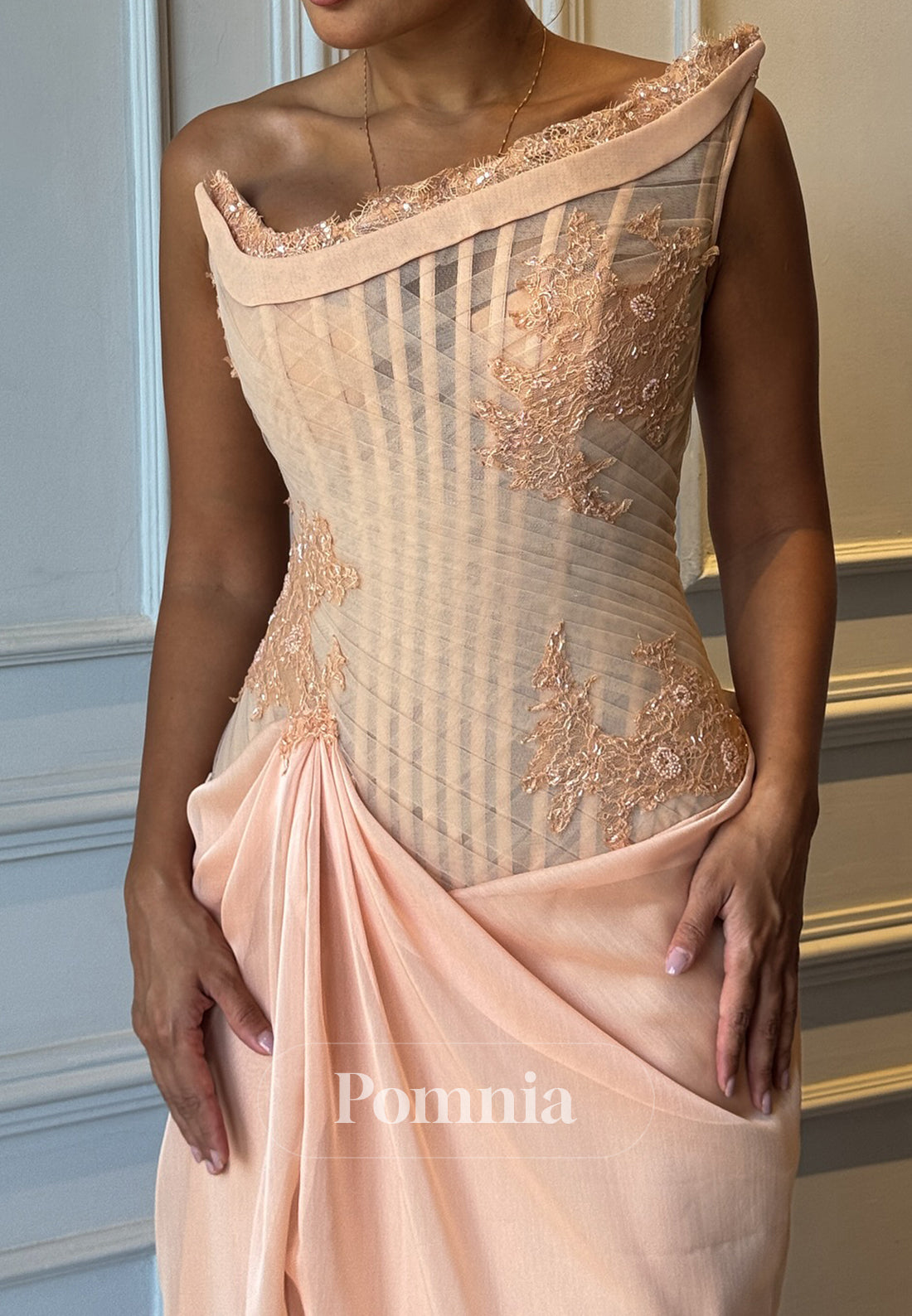 Rose Petal One Shoulder Corset Tulle Ruched Prom Dress