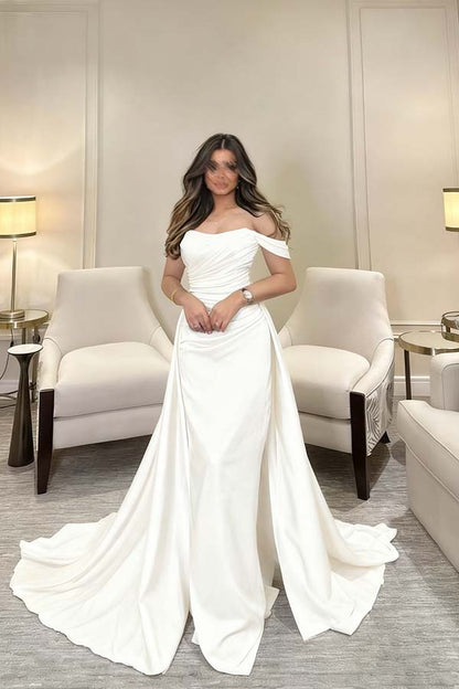 Off The Shoulder Sleeveless Long Mermaid Prom Dress With Pleated