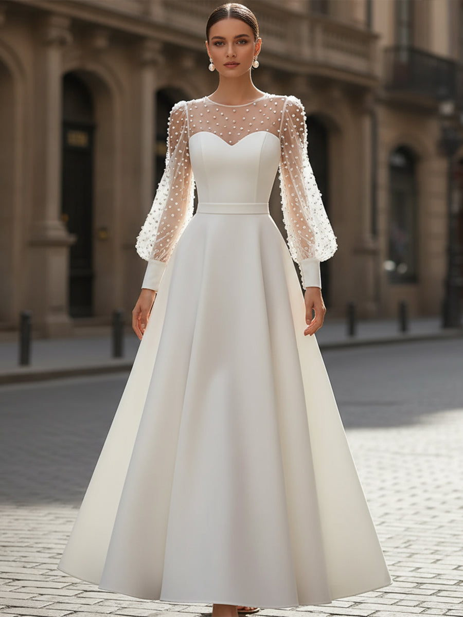 Elegant White Pearl Embellished A-Line Dress