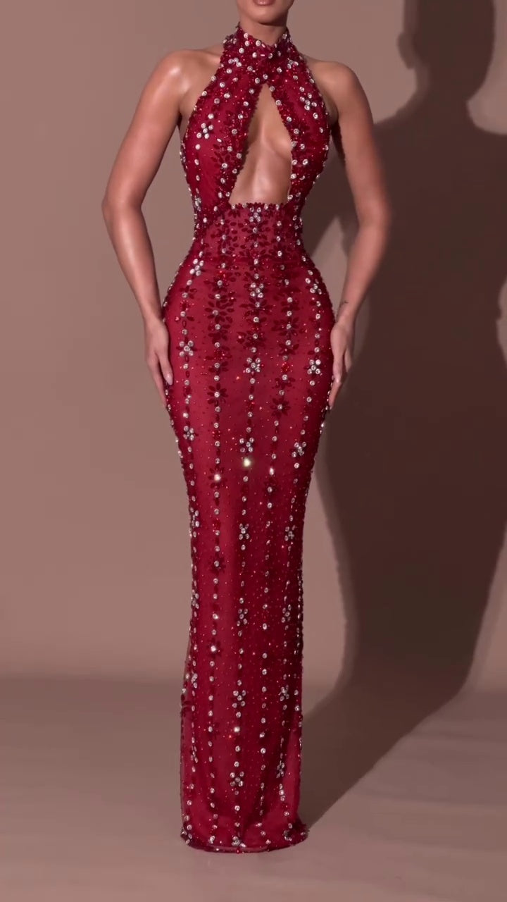 Glamorous Burgundy Halter Prom Dress