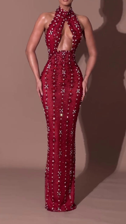 Glamorous Burgundy Halter Prom Dress