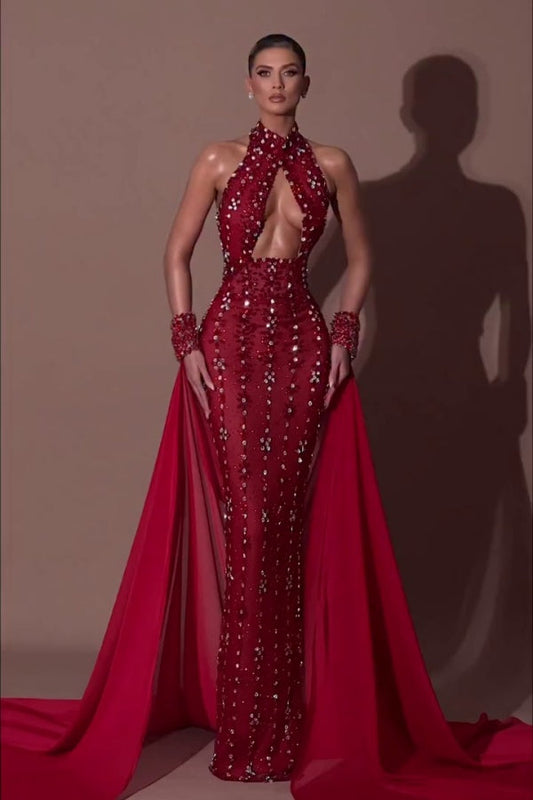 Glamorous Burgundy Halter Prom Dress