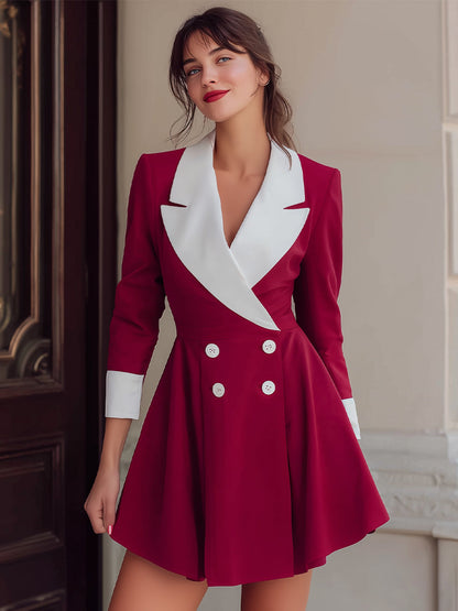 Two-Tone Tailored A-Line Blazer Mini Dress