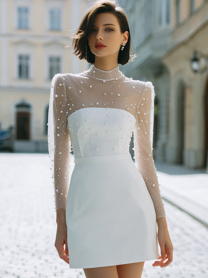 Elegant Pearl Embellished Mini Dress