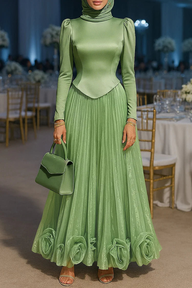 Irregular Hem Top 3D Flower Maxi Skirt Party Dress