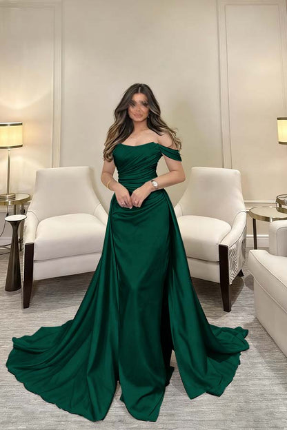 Off The Shoulder Sleeveless Long Mermaid Prom Dress With Pleated