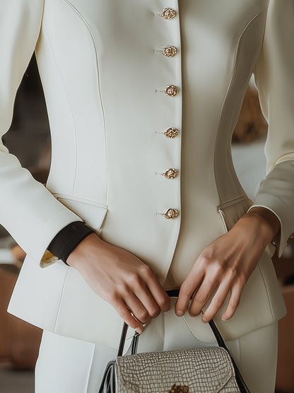 High-Neck Sculpted Button-Front Tailored Jacket