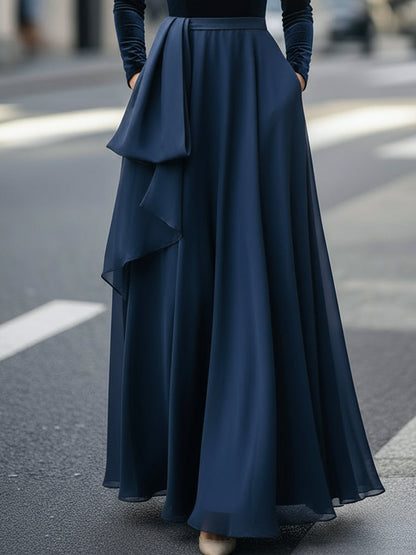 Velvet And Chiffon Evening Gown With Ruffle Detail