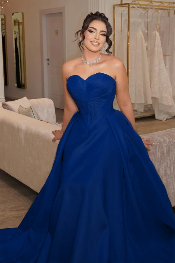 Strapless Sleeveless Long Pleated Mermaid Prom Dress With Corset