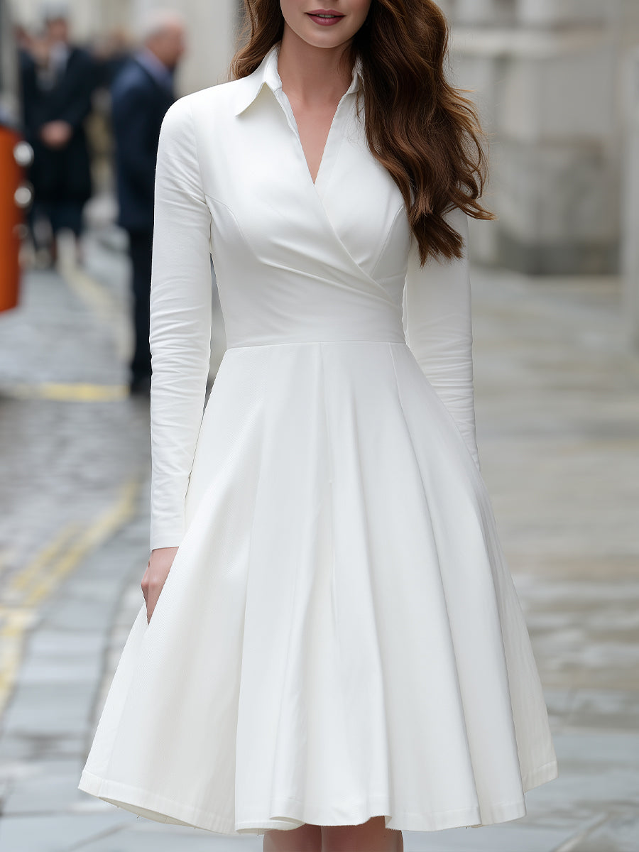 White Shirt Dress With Pleated Skirt