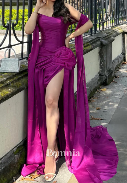 Orchid Sheath Slit Sleeveless Strapless Ruched Prom Dress
