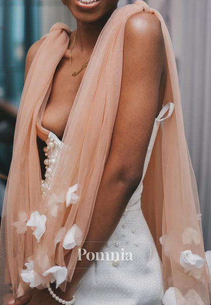 Spaghetti Straps Scoop Floral Appliques Short Wedding Dress