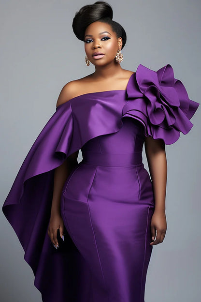 Formal Black Elegant Off The Shoulder 3D Bodycon Satin Maxi Dress