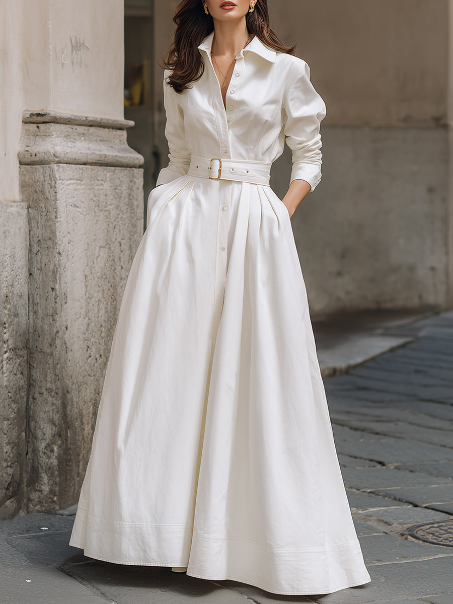 Elegant Belted Long Shirt Dress