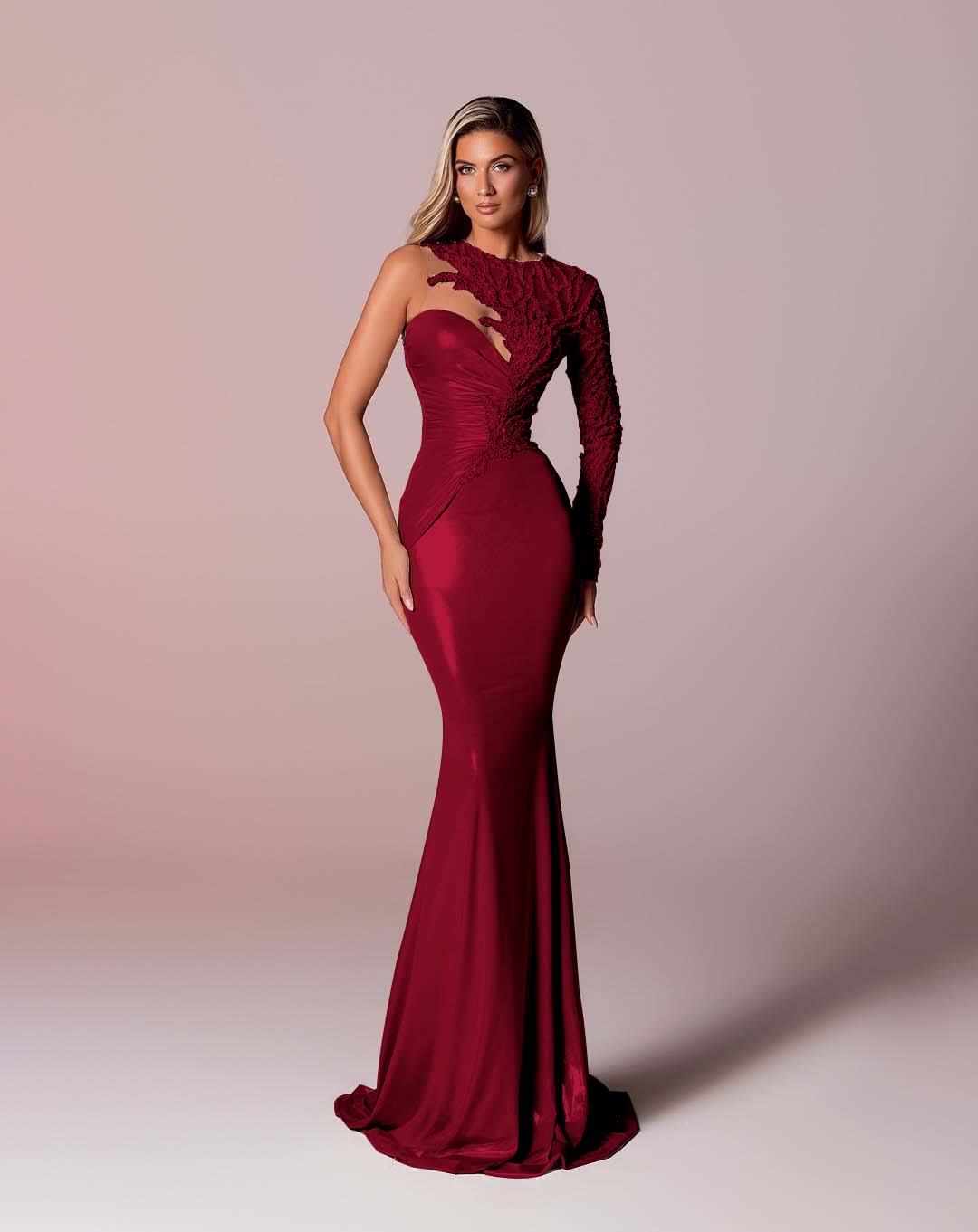 Asymmetric Neckline Single-Sided Long Sleeve Long Mermaid Prom Dress