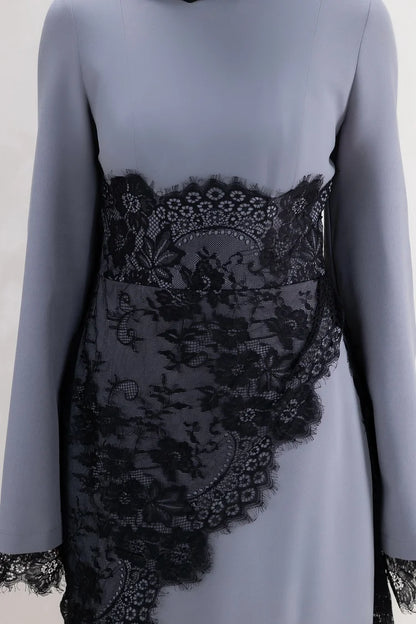 Lace Overlay Patchwork Long Sleeve Party Maxi Dress