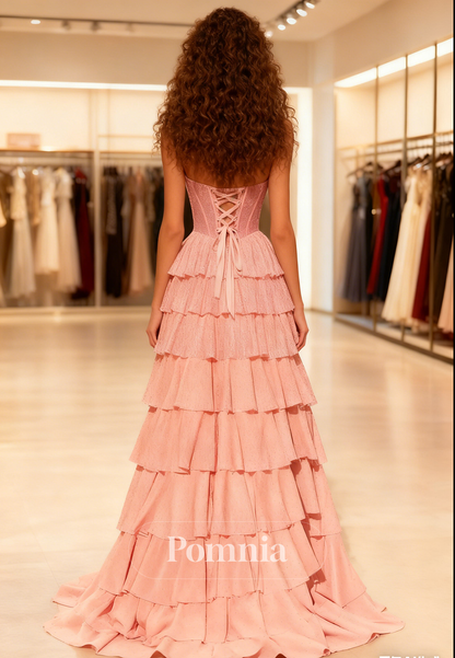 A-Line Sleeveless Strapless Ruffles A-Line Prom Dress