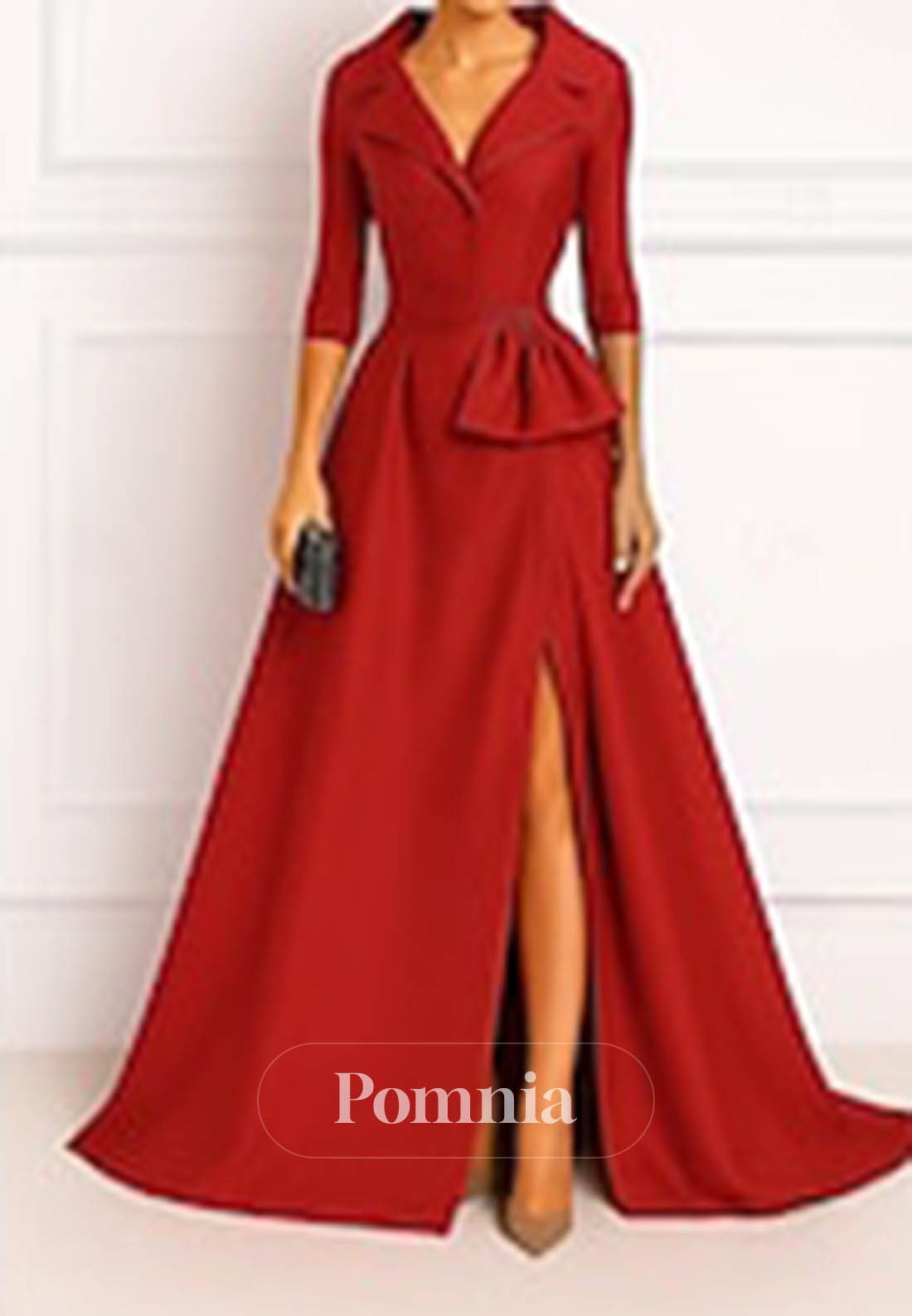 Simple Long Sleeves V-Neck Satin Evening Dress