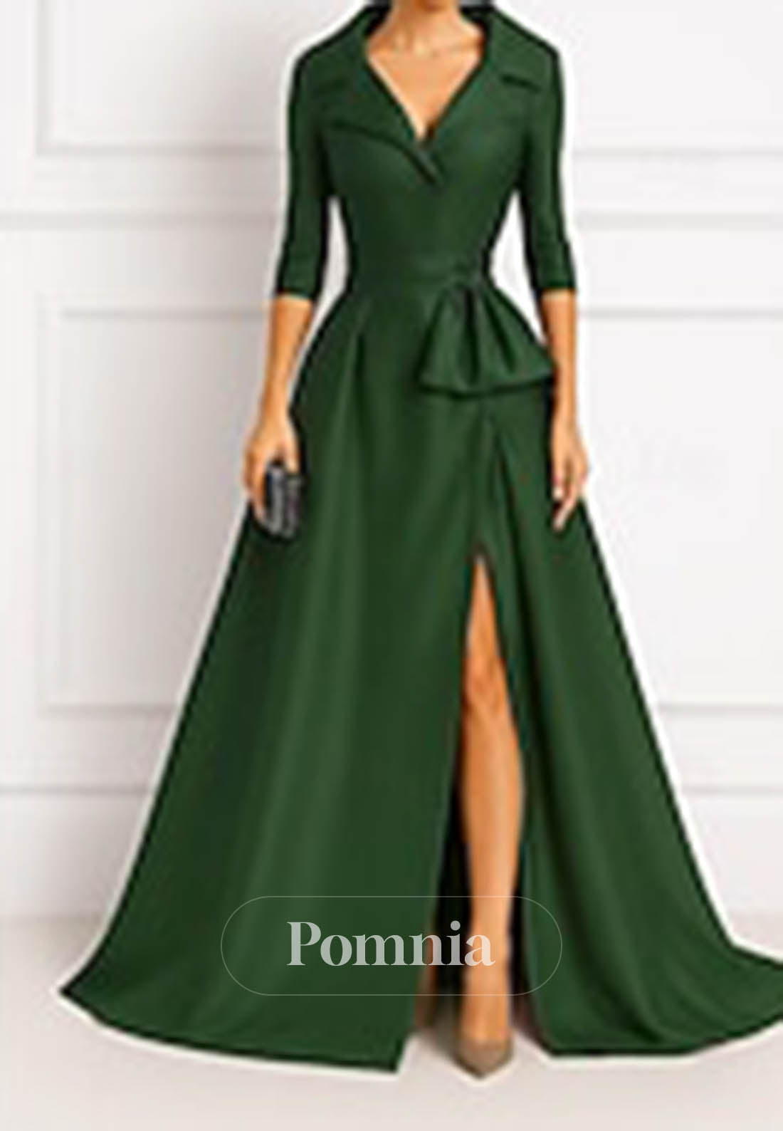 Simple Long Sleeves V-Neck Satin Evening Dress