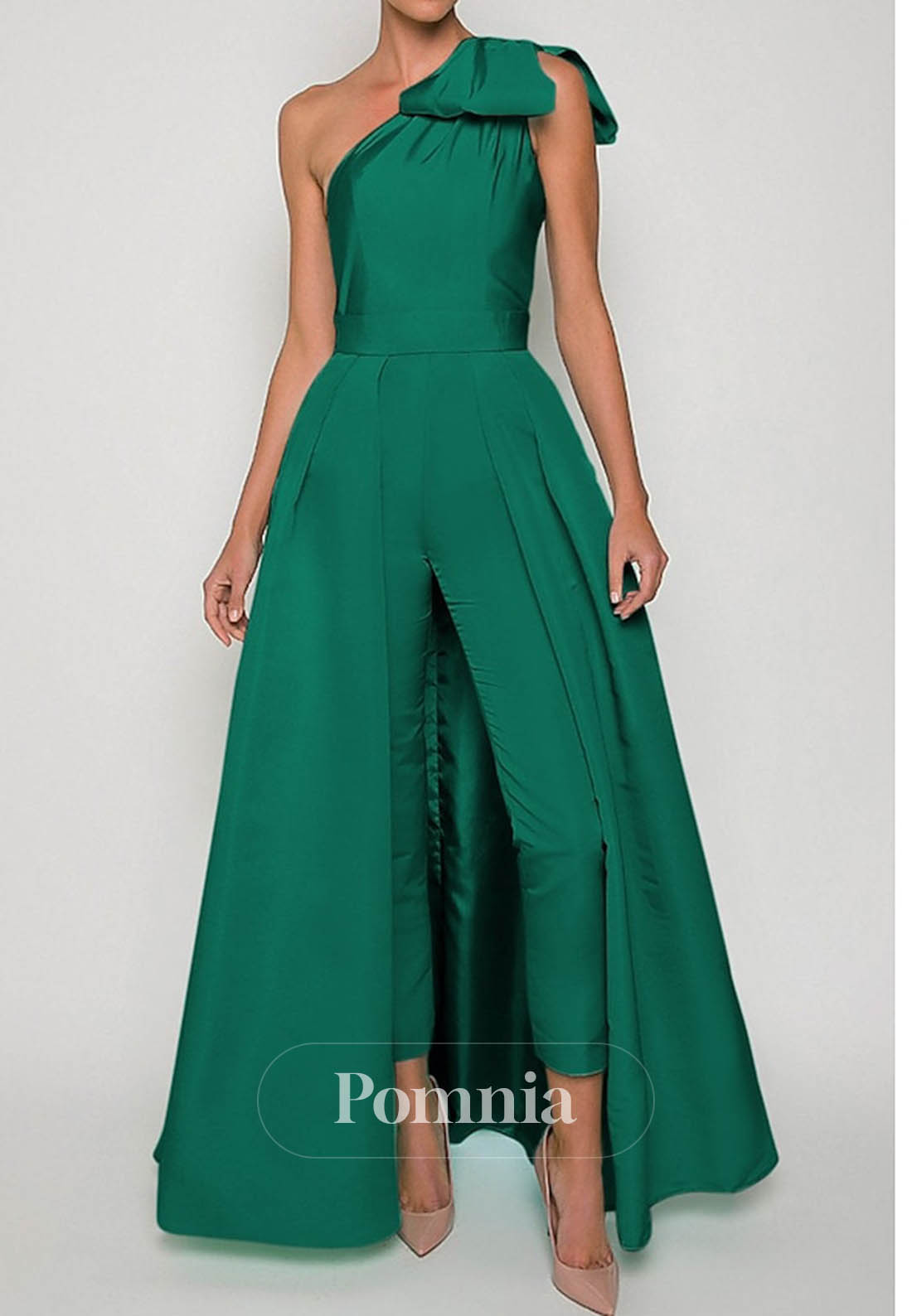 Simple One Shoulder Sleeveless Jumpsuit Satin Evening Dress