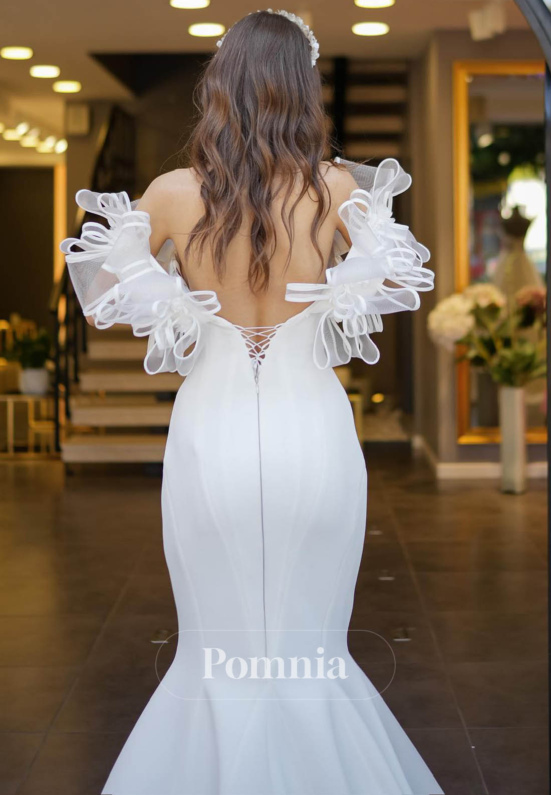 Simple Sleeveless Strapless Bowknot  Mermaid Wedding Dress