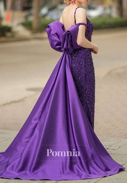 Regency Spaghetti Straps Sweetheart Slit Sequins Prom Dress