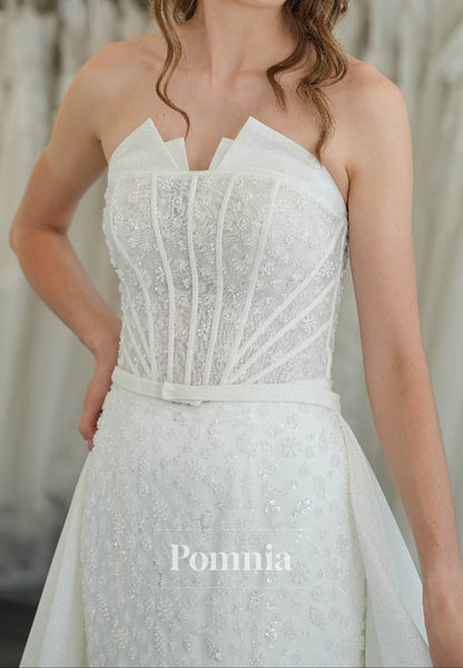 Simple Sleeveless Strapless Corset Ruched Wedding Dress