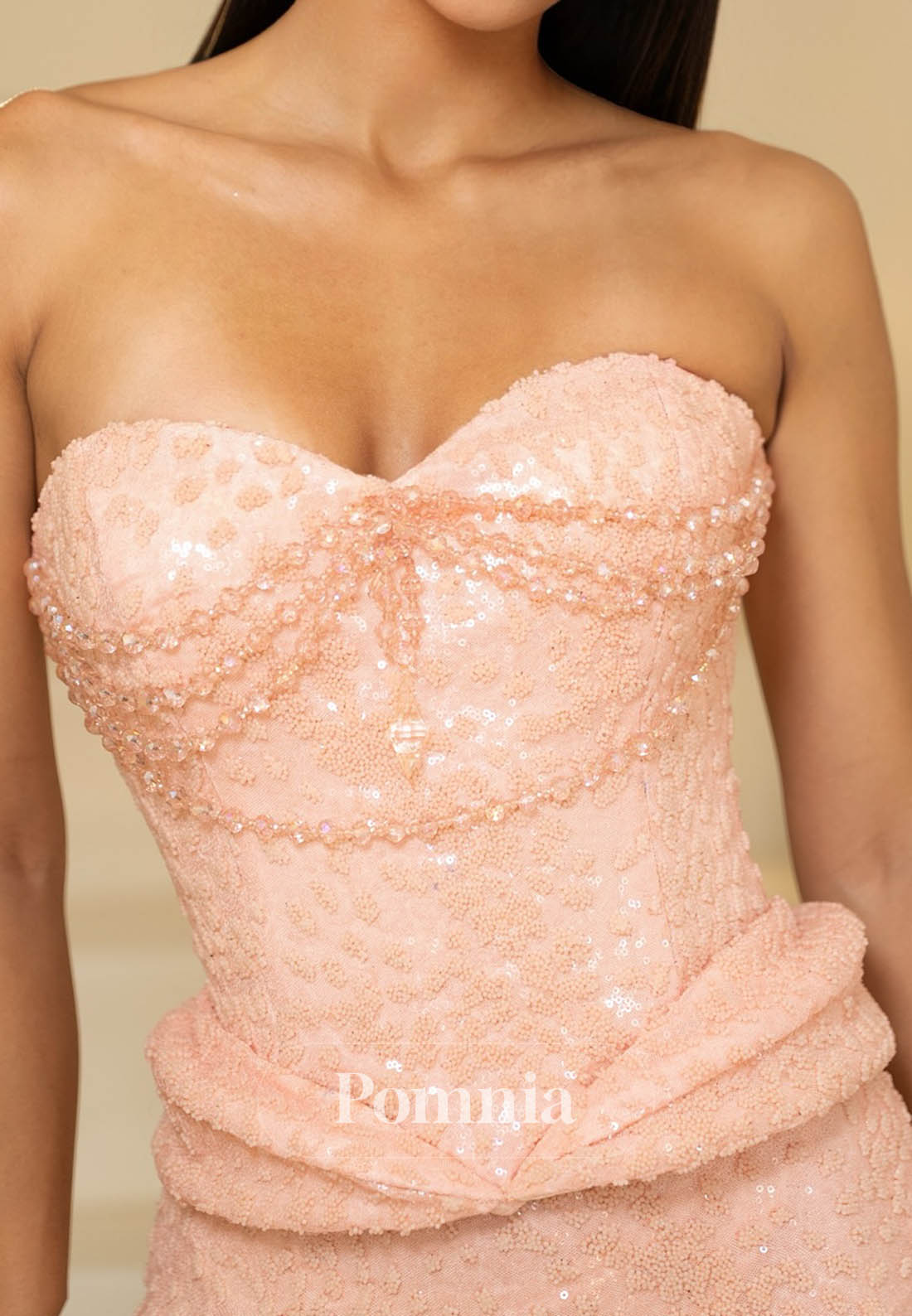 Blushing Pink Sleeveless Strapless Evening Dress