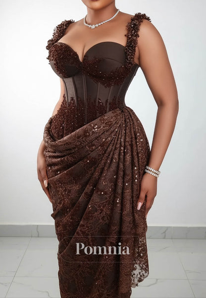 Cabernet Spaghetti Straps Sweetehart Ruched Evening Dress