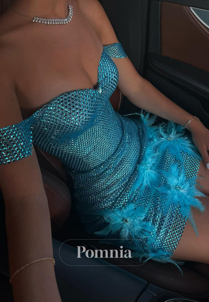 Spa Sweetheart Sleeveless Feathers Mini Homecoming Dress