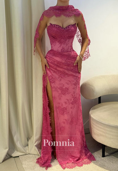 Candy Pink Sleeveless Strapless Slit Prom Dress