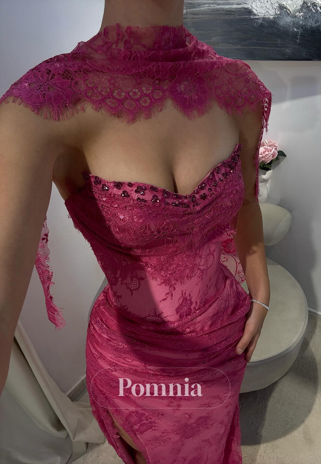 Candy Pink Sleeveless Strapless Slit Prom Dress