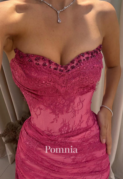 Candy Pink Sleeveless Strapless Slit Prom Dress