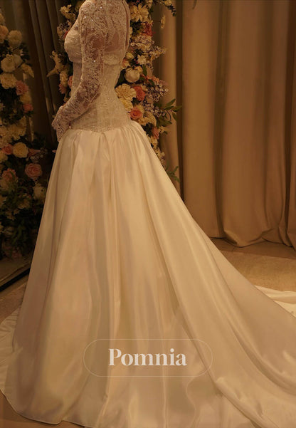 Elegant Long Sleeves Scoop Corset Tulle A-Line Wedding Dress