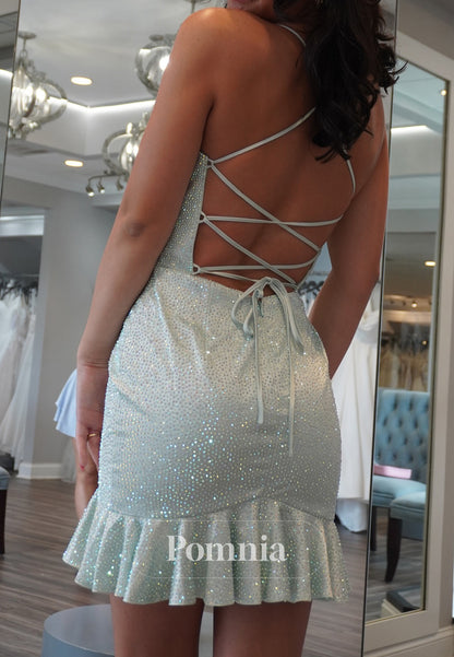 Silver Spaghetti Straps Sweetheart Sequins Short Homecoming Dress