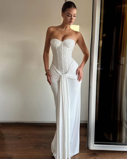 Strapless Sweetheart Sleeveless Long Mermaid Prom Dress With Pleated