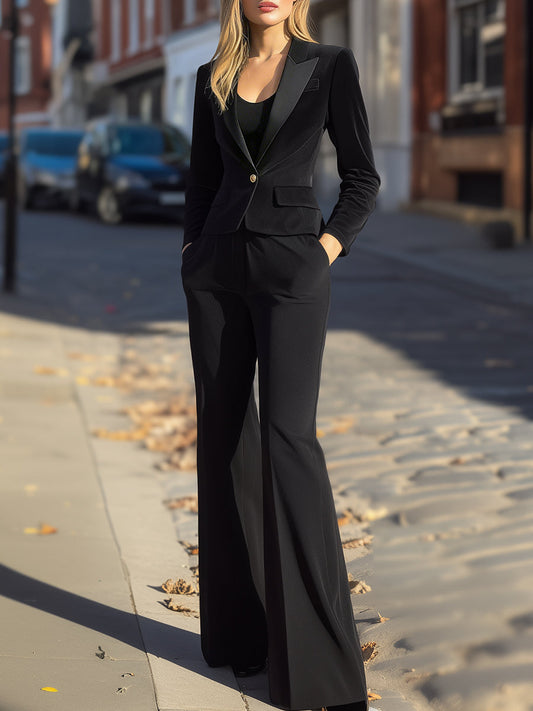 Tailored Single-Button Blazer And Wide-Leg Trouser Set