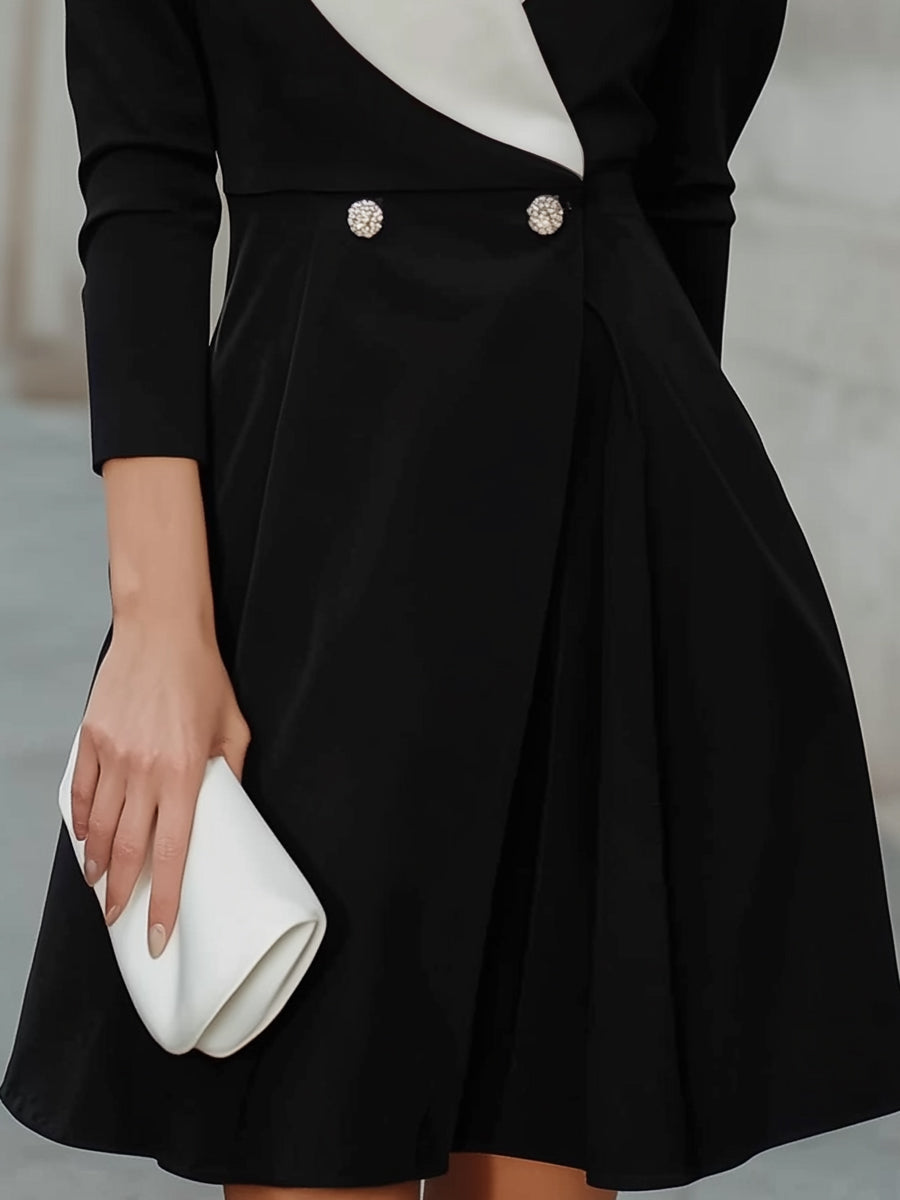 Contrast Shawl-Collar Tailored Mini Dress