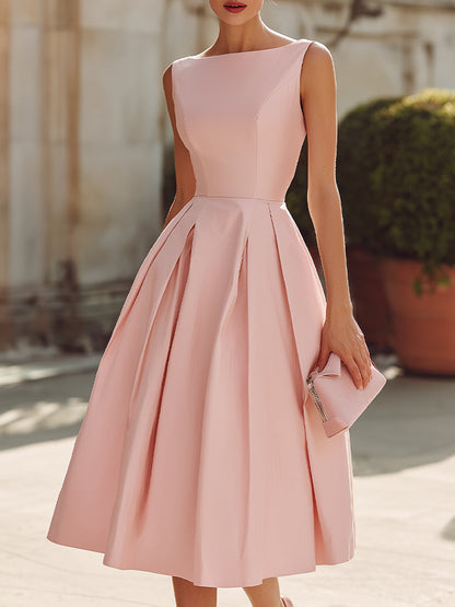 Sleeveless Pleated Midi Dress With Structured Waist