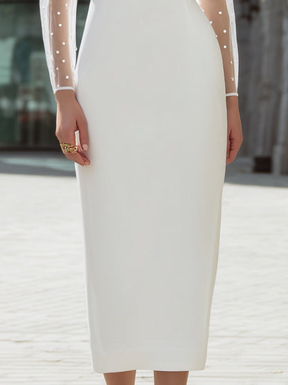 Timeless White And Pearl Embellished Sheath Dress
