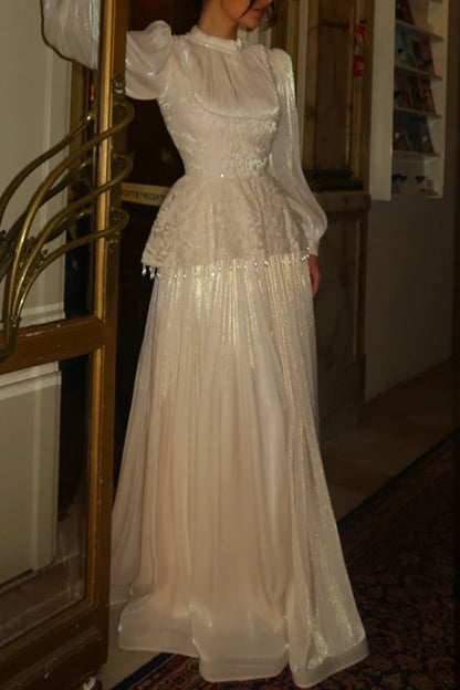 Flower Embroidery Beaded Tassel Pleated Party Maxi Dress